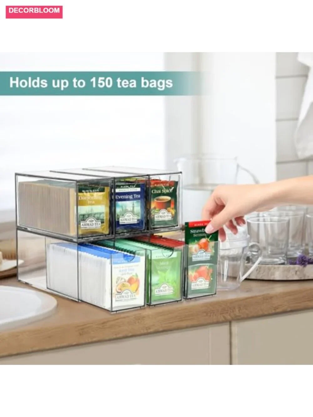 Acrylic Tea Bag Organizer 6 Pack Stackable Storage